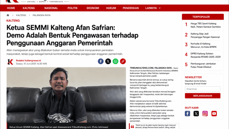Ketua SEMMI Kalteng: Demonstrasi Merupakan Bentuk Pengawasan Terhadap Penggunaan Anggaran