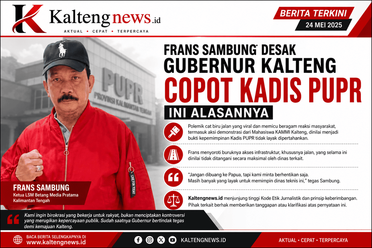 Ketua LSM Betang Media Pratama Kalteng Desak Gubernur Evaluasi Kadis PUPR