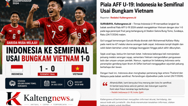 Indonesia Lolos ke Semifinal Piala AFF U-19 Usai Taklukkan Vietnam