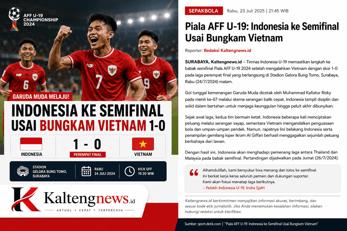 Indonesia Lolos ke Semifinal Piala AFF U-19 Usai Taklukkan Vietnam