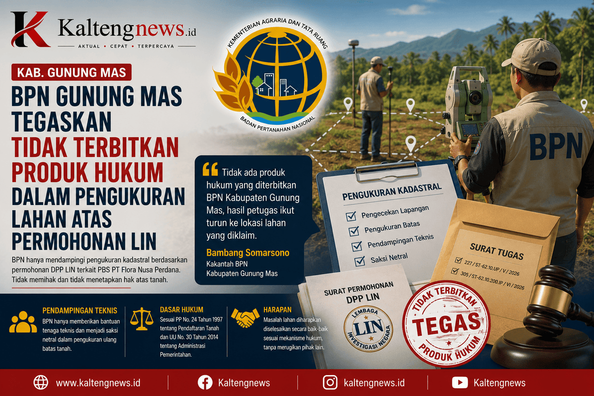BPN Gunung Mas Tegaskan Tidak Terbitkan Produk Hukum dalam Pengukuran Lahan atas Permohonan LIN