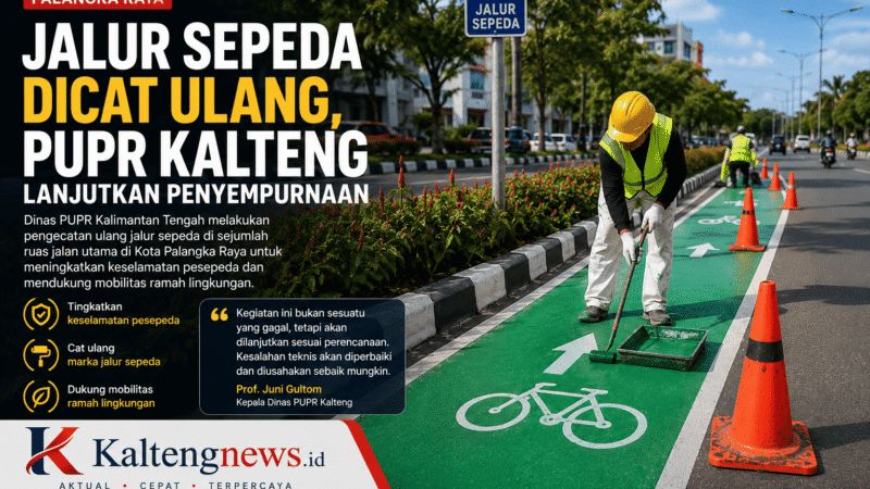 Jalur Sepeda Dicat Ulang, PUPR Kalteng Lanjutkan Penyempurnaan