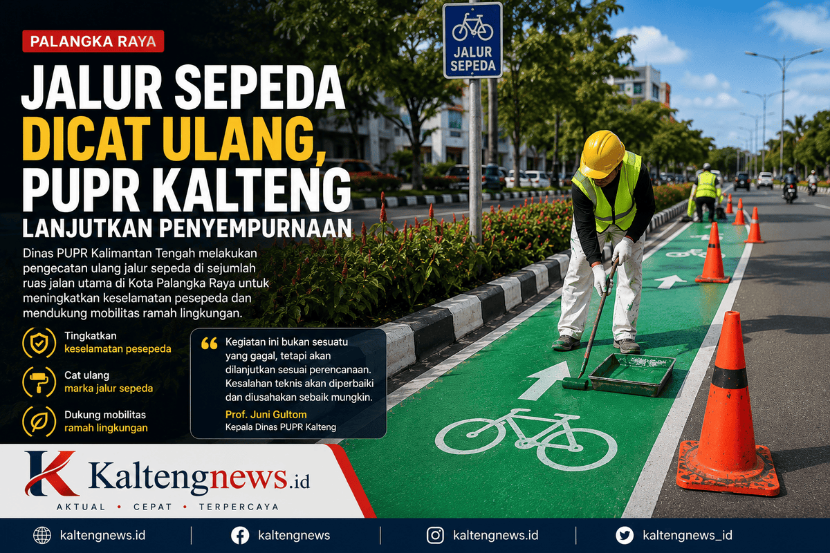 Jalur Sepeda Dicat Ulang, PUPR Kalteng Lanjutkan Penyempurnaan