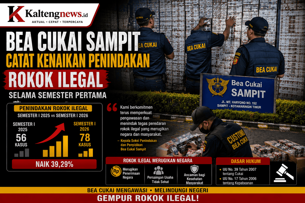 Bea Cukai Sampit Catat Kenaikan Penindakan Rokok Ilegal 39,29 Persen pada Semester I 2026