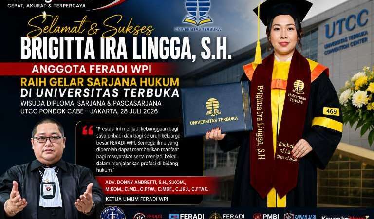 Ketua Umum FERADI WPI Apresiasi Brigitta Ira Lingga Raih Gelar Sarjana Hukum Universitas Terbuka