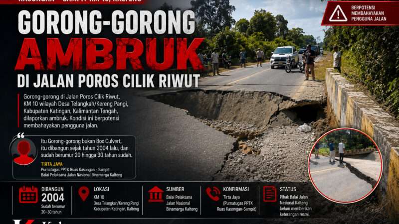 Jalan Trans Kalteng Lumpuh! Gorong-Gorong KM 10 Kasongan–Sampit Ambruk