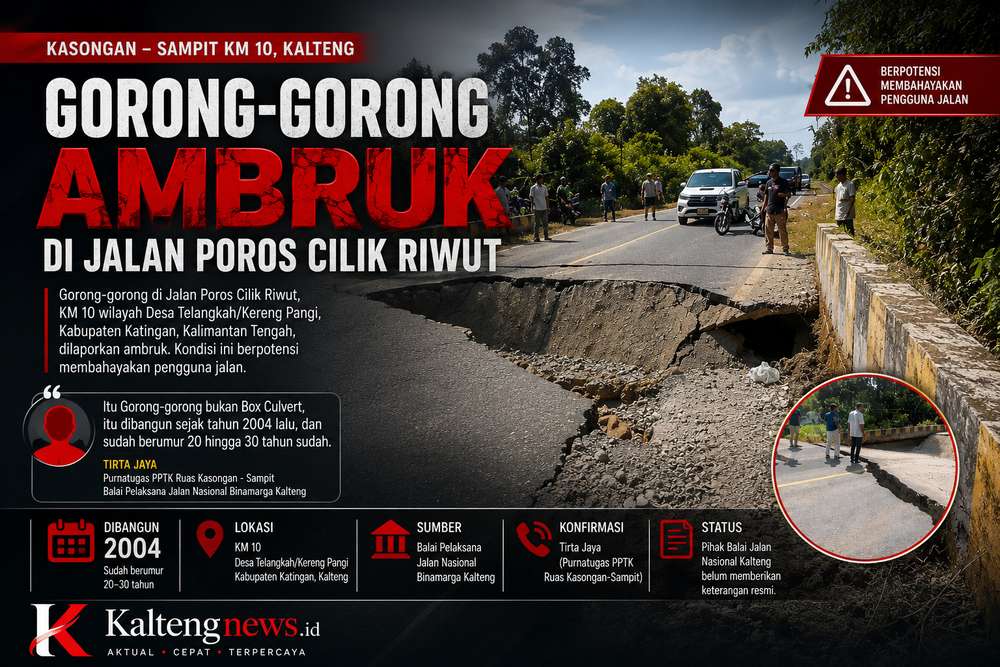 Jalan Trans Kalteng Lumpuh! Gorong-Gorong KM 10 Kasongan–Sampit Ambruk
