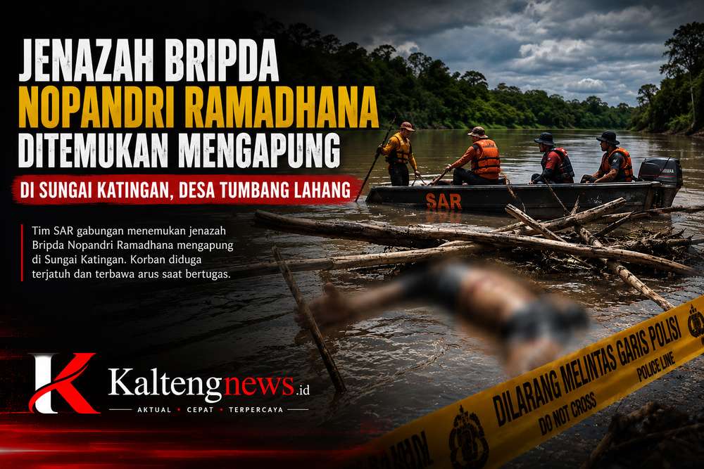 Bripda Nopandri Ditemukan Tewas Mengapung di Sungai Katingan