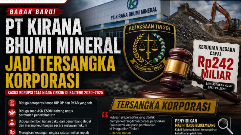 PT Kirana Bhumi Mineral Jadi Tersangka Korporasi, Kejati Kalteng Dalami Dugaan Korupsi Zirkon Rp242 Miliar