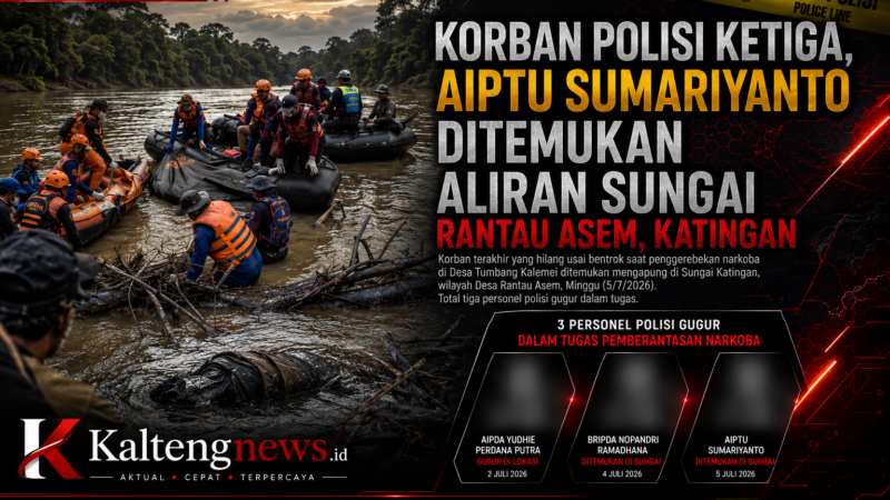 Korban Polisi Ketiga Ditemukan, Aiptu Sumariyanto Mengapung di Sungai Rantau Asem Katingan