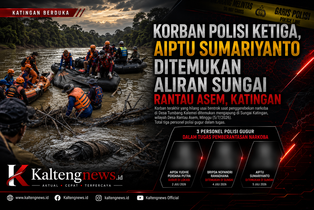 Korban Polisi Ketiga Ditemukan, Aiptu Sumariyanto Mengapung di Sungai Rantau Asem Katingan