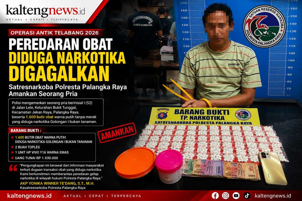 Operasi Antik Telabang 2026: Satresnarkoba Polresta Palangka Raya Gagalkan Peredaran 1.600 Butir Obat Diduga Narkotika