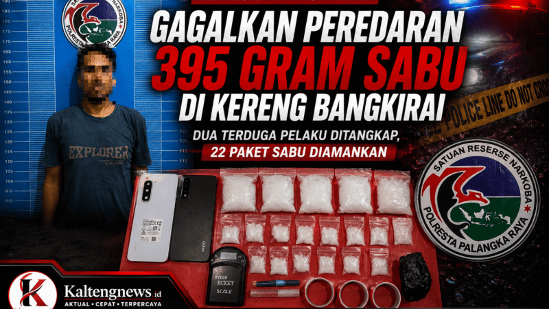Satresnarkoba Polresta Palangka Raya Gagalkan Peredaran 395 Gram Sabu di Kereng Bangkirai
