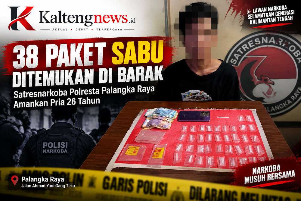38 Paket Diduga Sabu Ditemukan di Barak, Pria 26 Tahun Diamankan Polisi di Palangka Raya