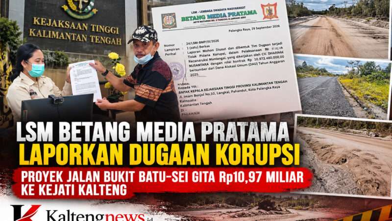 LSM BMP Laporkan Dugaan Penyimpangan Proyek Jalan Rp10,97 Miliar ke Kejati Kalteng