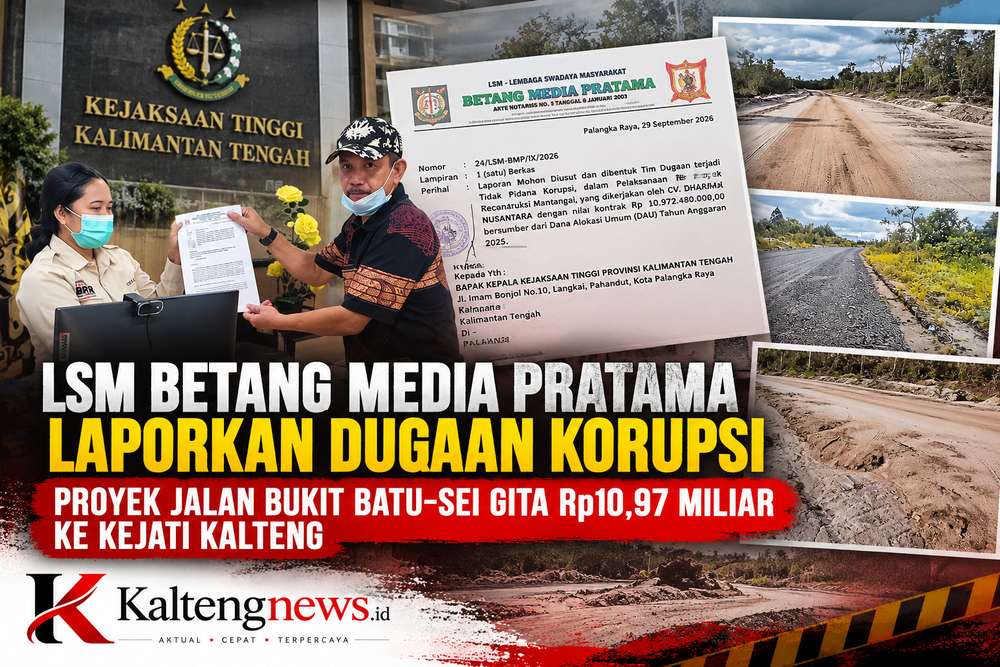LSM BMP Laporkan Dugaan Penyimpangan Proyek Jalan Rp10,97 Miliar ke Kejati Kalteng